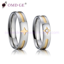 2-Tone Gold Star Pattern Stainless Steel Wedding Rings for Couple